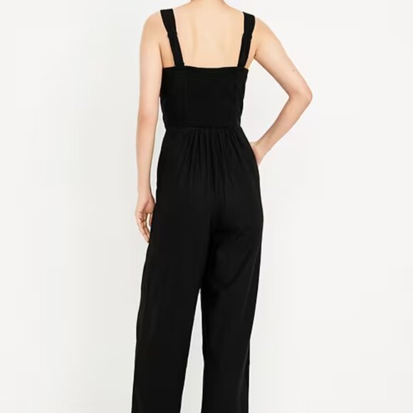 Old Navy Button-Front Linen-Blend Cami Jumpsuit Black Large - Picture 2 of 2